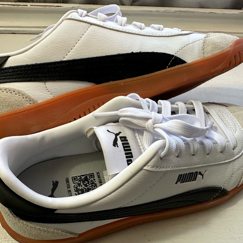 Puma Club 5v5 Beige Suede w/ White & Black Leather Sneakers - Picture 6 of 9